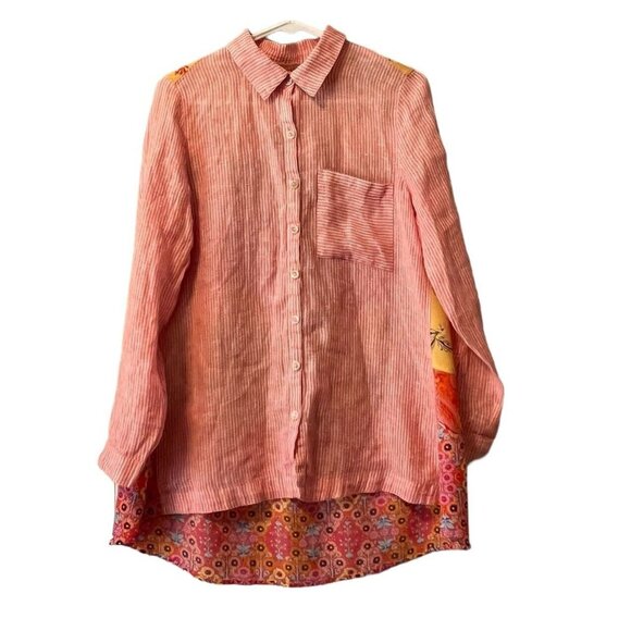 Soft Surroundings Women Eden Island Linen Shirt Size‎ Small Floral Loose Light - Picture 1 of 12